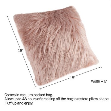 Hastings Home Hastings Home 18-Inch Himalayan Faux Fur Pillow, Pink 900097ENG
